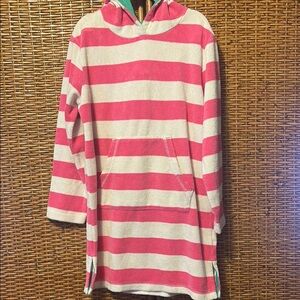 Darling Mini Boden Pink & White Striped terry cloth Hooded Tunic girls sz 8 EUC